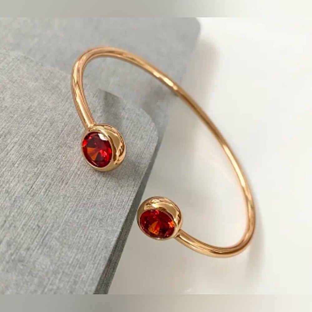 Garnet Red CZ Gold Cuff Bangle